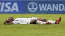 <p>Pemain Fiji, Sakiusa Saqiri terbaring di atas lapangan setelah kalah 0-9 dari Ekuador pada laga lanjutan Grup B Piala Dunia U-20 2023 di Santiago del Estero, Argentina, Sabtu, 27/05/2023. (AP Photo/Nicolas Aguilera)</p>