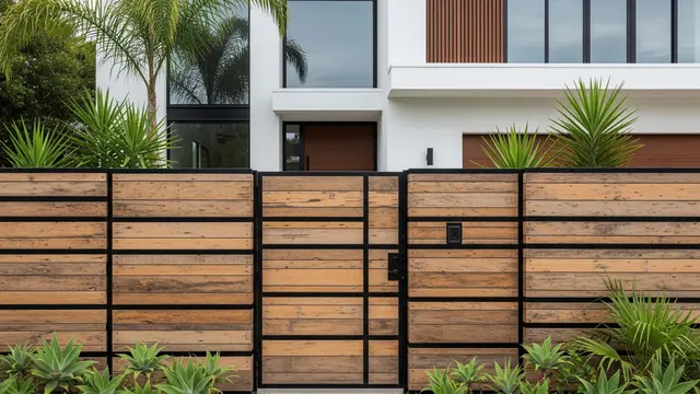 Pagar Kayu dengan Aksen Garis Hitam