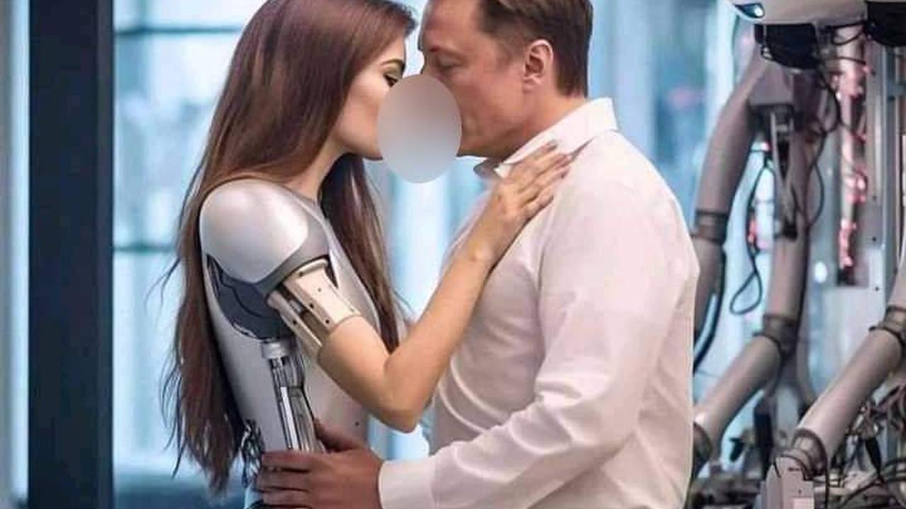 Foto Elon Musk seolah berciuman dengan robot beredar di internet.