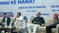 Dex Gleniza, Budi Sudarsono, Arya Sinulingga, dan Souraiya Farina dalam Diskusi Refleksi 94 Tahun PSSI di GBK Arena, Jakarta, Sabtu (11/5/2024) (Bola.com/Syahkist Afi Daib)