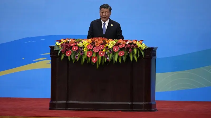 Presiden China Xi Jinping saat membuka Belt and Road Initiative Forum di Beijing, pada Rabu (18/10/2023).
