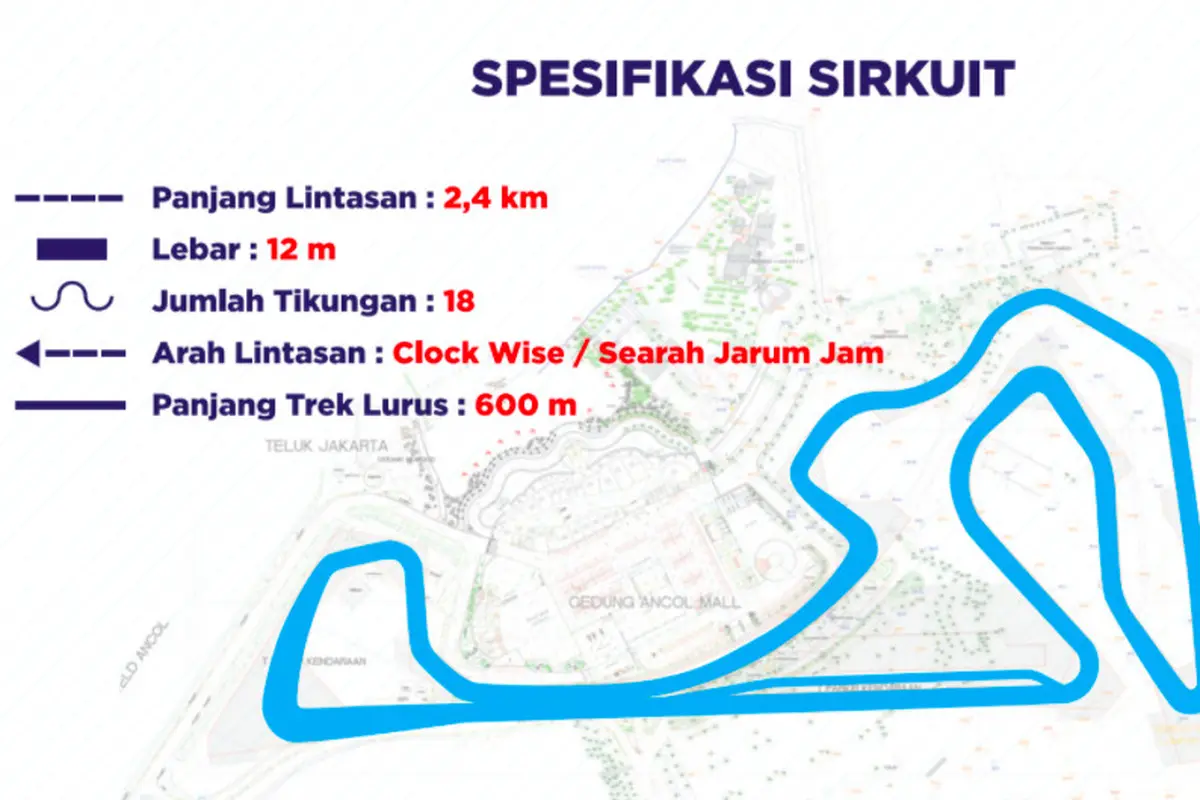 Desain lintasan sirkuit Formula E di Kawasan Ancol, Jakarta. (Istimewa)