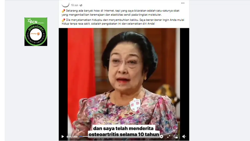 Penelusuran klaim video Megawati Soekarno Putri mengalami nyeri lutut dan pengobatannya