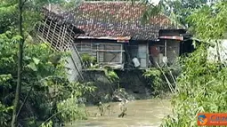 Citizen6, Jombang: Rumah warga dipinggir sungai Marmoyo mengalami tanah longsor karena hujan selama empat hari. (Pengirim: Safrial) 