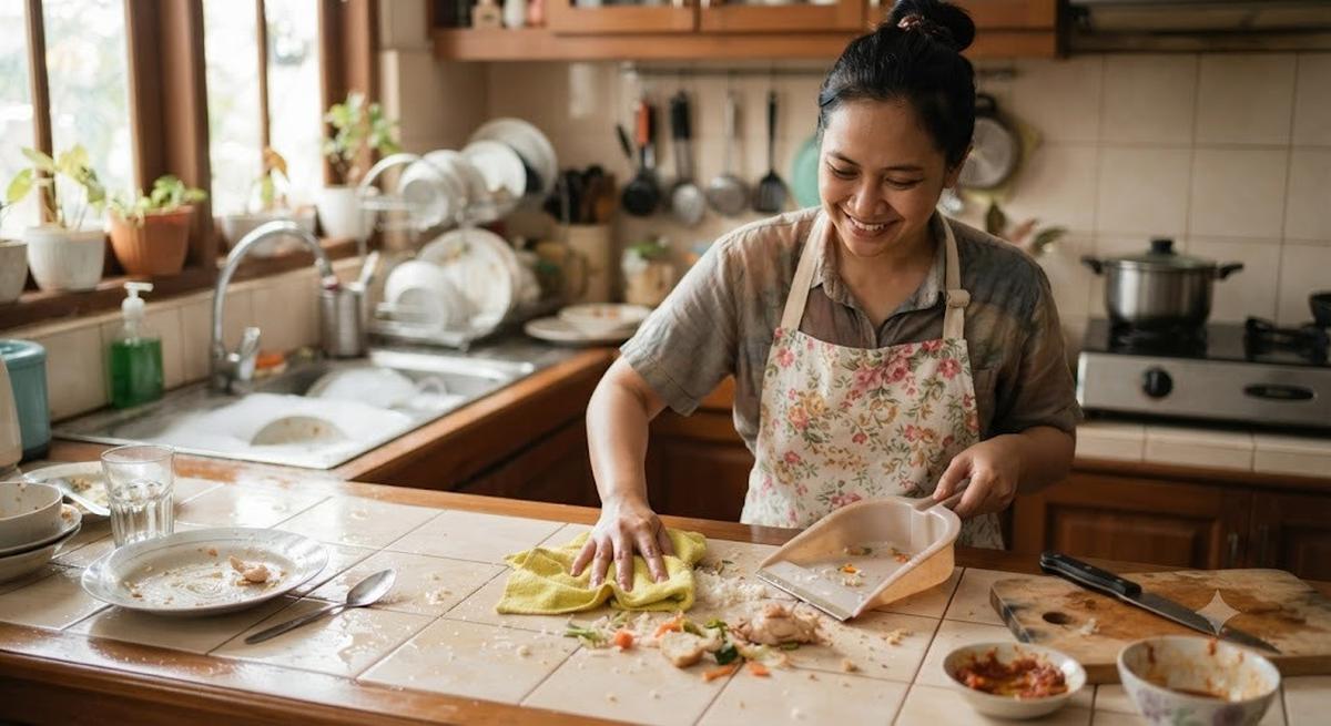 Bersihkan Sisa Makanan di Area Rumah (AI Generated)