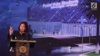 Menteri Kelautan dan Perikanan Susi Pudjiastuti saat mengisi sambutan dalam acara peletakan batu pertama (groundbreaking) Pasar Ikan Modern (PIM) Muara Baru, Jakarta, Kamis (8/2). (Liputan6.com.Angga Yuniar)