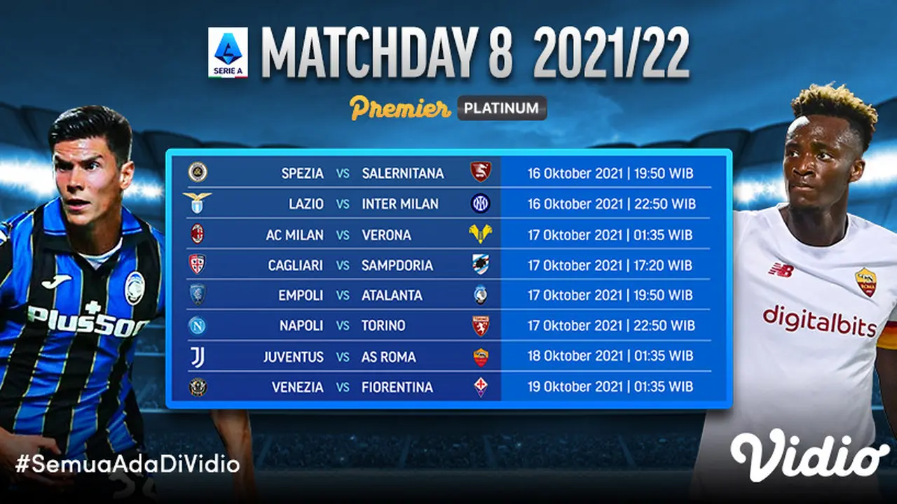Jadwal dan  Live Streaming Liga Italia Serie A 2021/2022 Matchday 8 di Vidio Pekan Ini