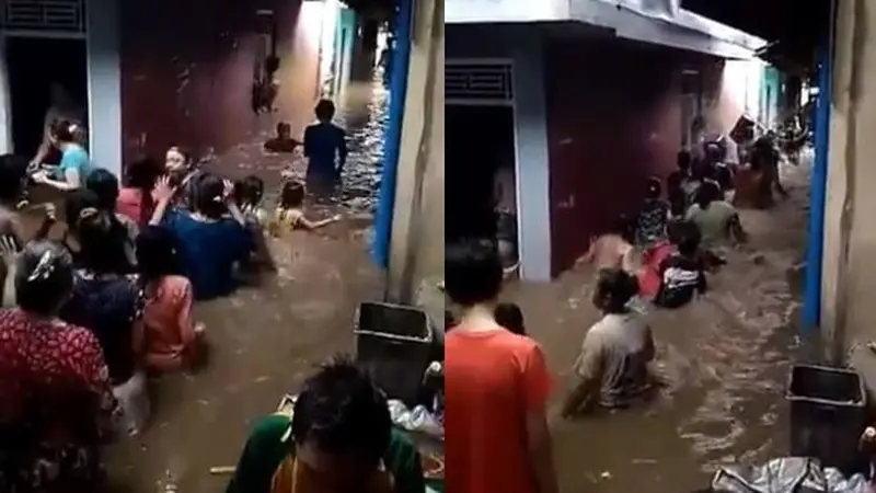 Viral Video Masyarakat Keliling Kampung saat Banjir, Penuh Kebahagiaan