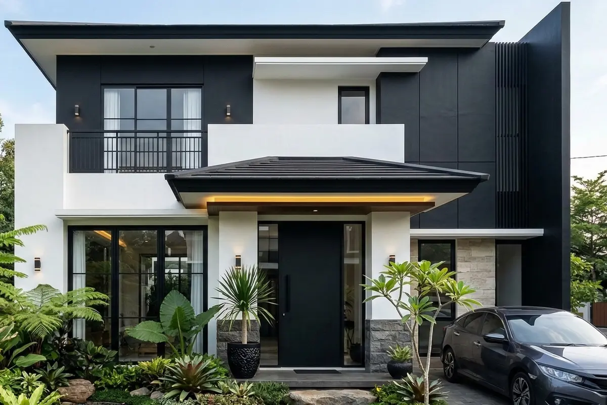 Rumah Minimalis Cat Hitam Putih (Foto: Gemini AI)