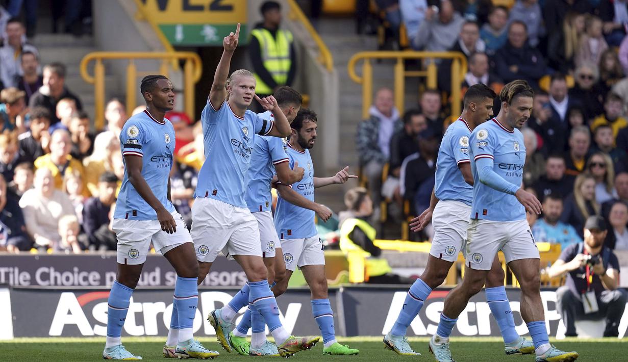 Dalam 11 golnya di Liga Inggris sejauh ini, Erling Haaland telah menunjukkan bahwa dia bisa melakukan semuanya. Dia mencetak gol dengan kaki kanannya, dengan kiri dan kepalanya. (AP via PA/Nick Potts)