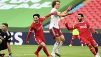 Gelandang Liverpool, Takumi Minamino, menyumbangkan satu gol saat timnya bersua Arsenal pada laga Community Shield 2020 di Stadion Wembley, Sabtu (29/8/2020) dini hari WIB. (Justin Tallis/Pool via AP)
