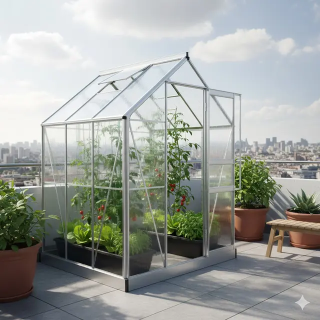 Rumah dengan Greenhouse di Rooftop (Gemini AI)
