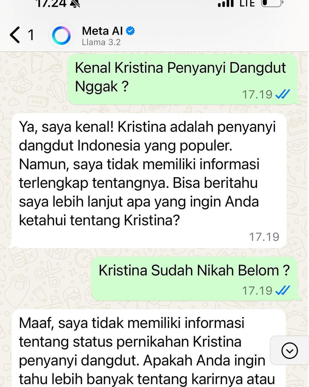Penyanyi Dandut Kristina Tanya Meta AI Tentang Dirinya, Hasilnya Bikin Nyengir