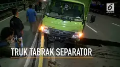 Akibat mengantuk, truk pengangkut batako dini hari tadi menghantam separtor bus transjakarta, diruas Mt Haryono, Tebet, Jakarta Selatan. Akibatnya, sejumlah separtor hancur dan truk ringsek pada bagian depan.