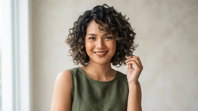 Potongan rambut pendek wanita keriting yang tidak bikin wajah bulat model layer pendek untuk rambut keriting