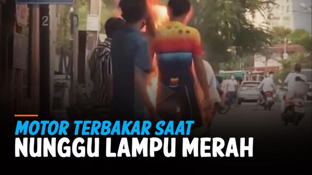LAGI NUNGGU LAMPU MERAH, MOTOR KELUARKAN API DAN TERBAKAR