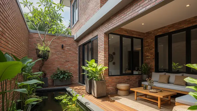 Teras Belakang Rumah Bata Merah Ala Industrial Tropis Terbaru 2025