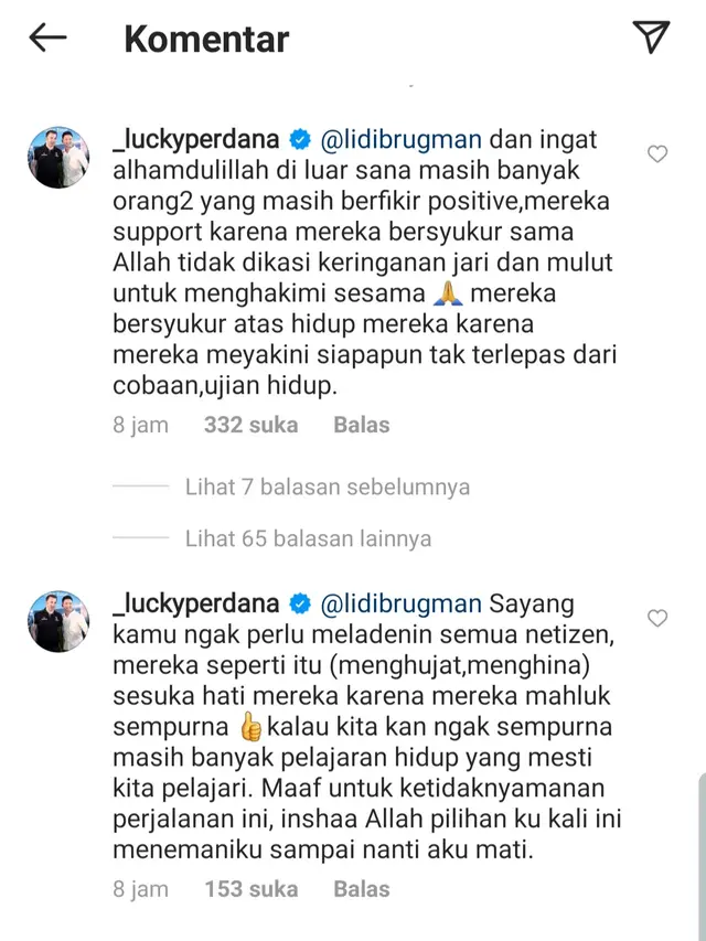 Unggahan Lucky Perdana. (Foto: Instagram @lidibrugman)