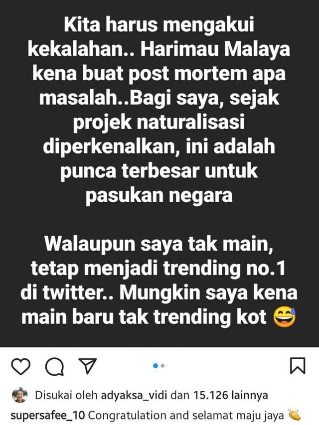Timnya Kalah, Pemain Malaysia Safee Sali Ucap Selamat ke Timnas 