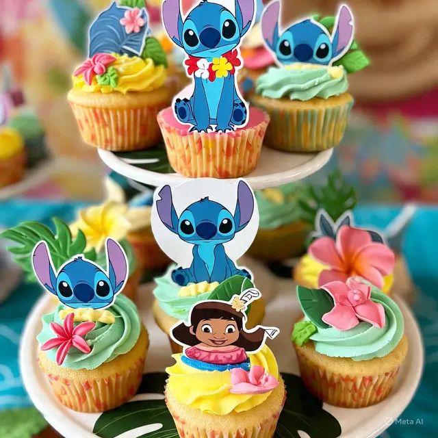 Model Kue Ulang Tahun dengan Karakter Film Lilo & Stitch 2025 (Foto: Meta AI)