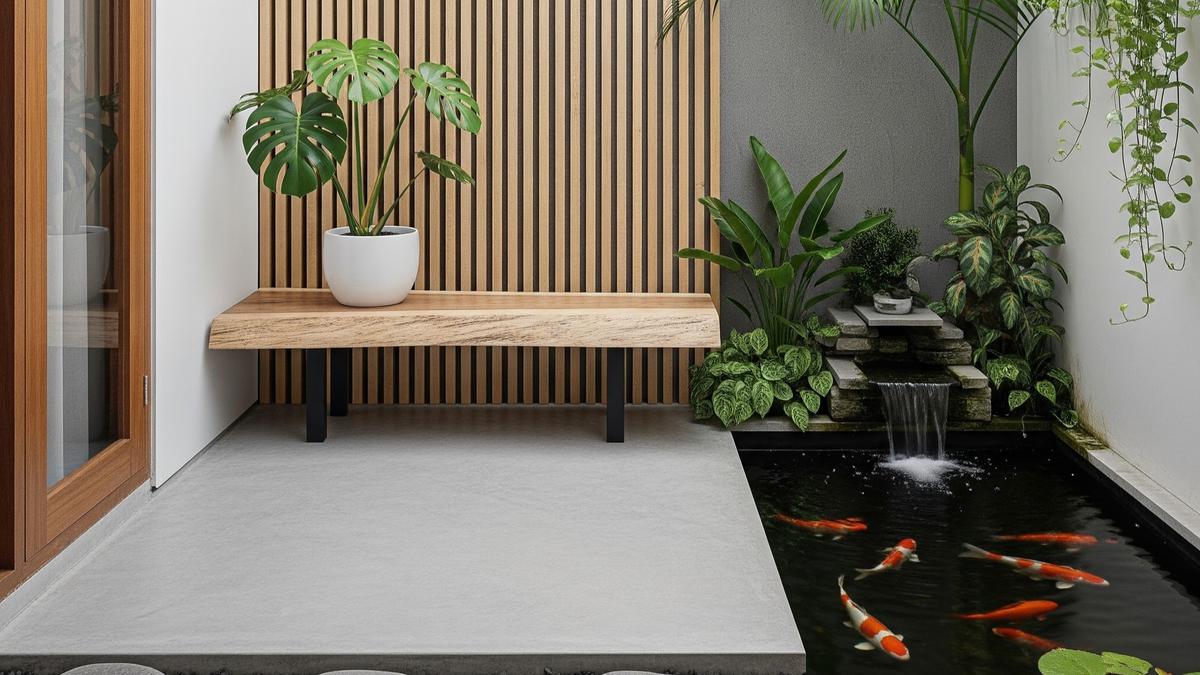 9 Ide Teras Minimalis dengan Kolam Koi, Estetik dan Menenangkan