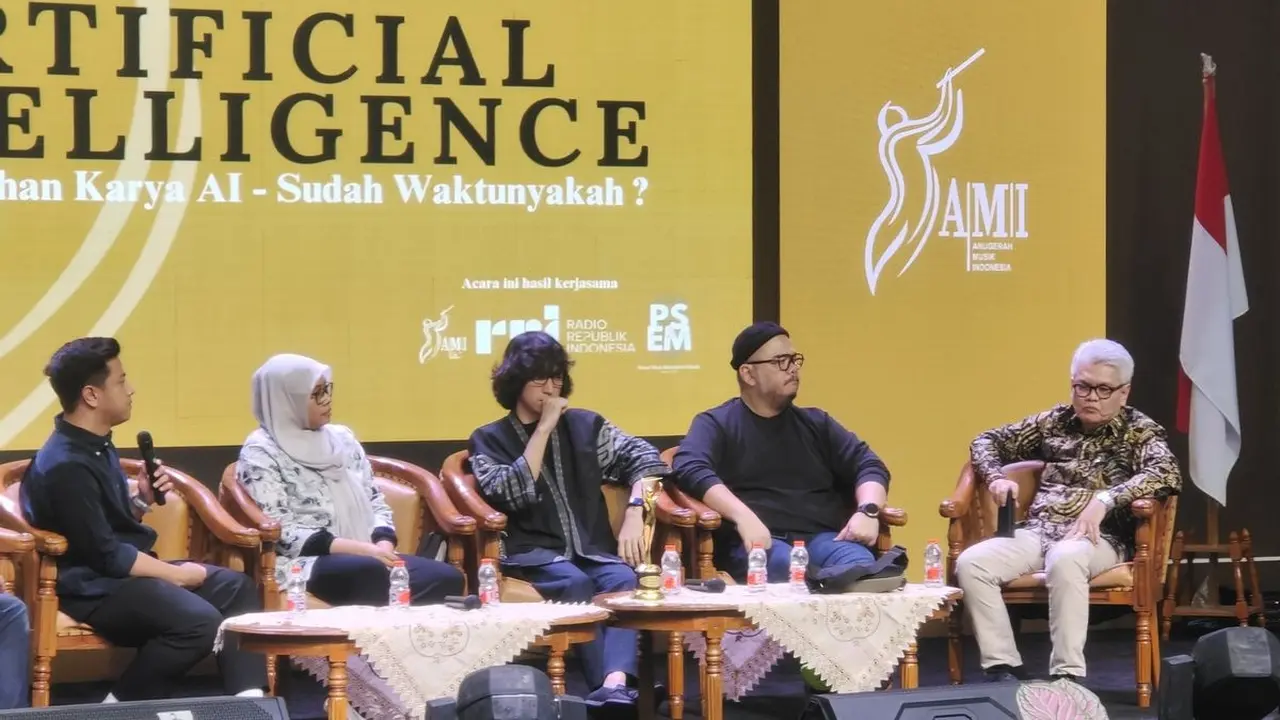 Diskusi publik yang membahas peran artificial intelligence (AI) atau kecerdasan buatan dalam industri musik Indonesia.(Istimewa)