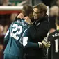 Liverpool vs Stoke City - Capital One Cup Semi Final Second Leg - Anfield - 26/1/16 Liverpool manager Juergen Klopp celebrates with Simon Mignolet after winning the penalty shootout Reuters / Phil Noble