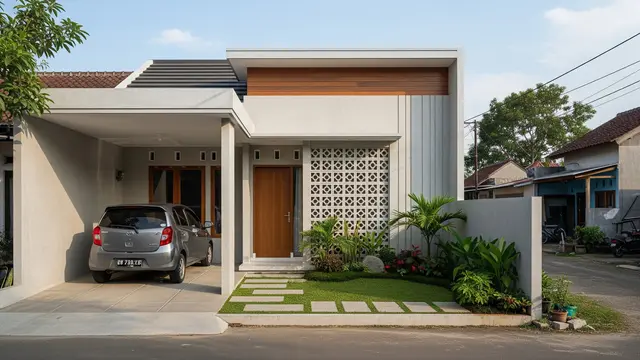 Model Depan Rumah Coran dengan Dinding Setengah Terbuka