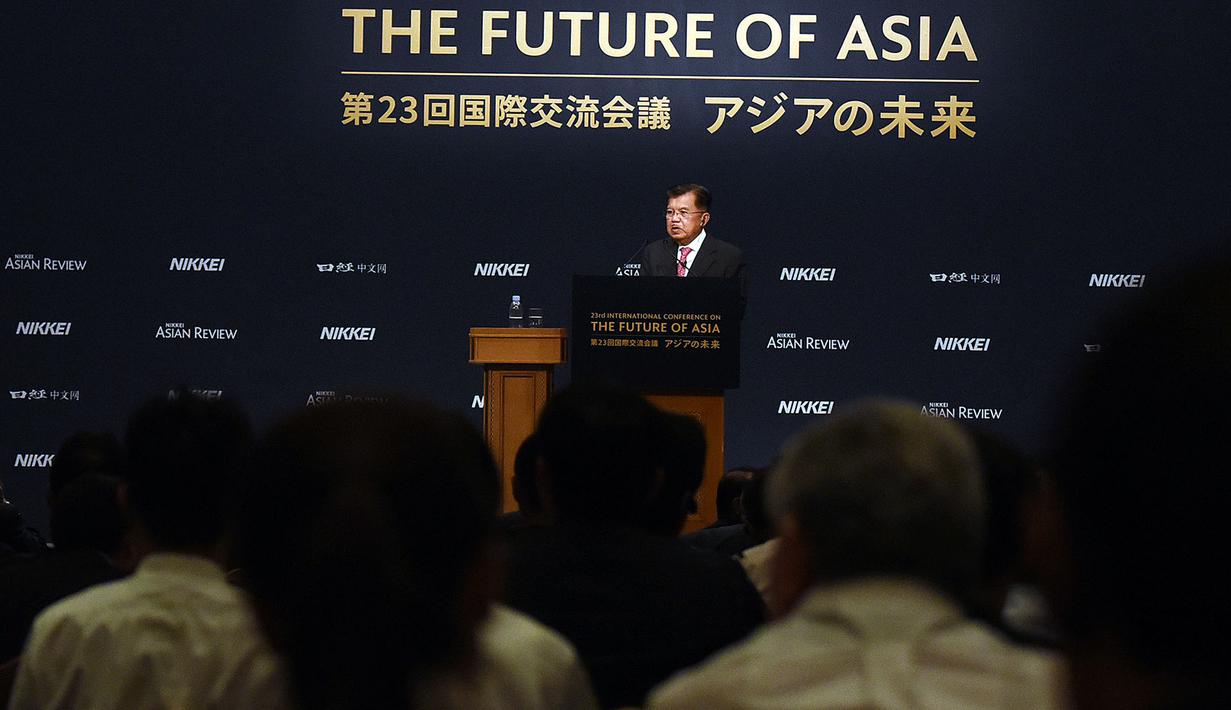 Wapres Jusuf Kalla berpidato dalam Konferensi Internasional ke-23 tentang Masa Depan Asia di Tokyo, Jepang, Senin (5/6). Konferensi untuk mengetahui pandangan pemimpin-pemimpin Asia dalam menghadapi ketidakpastian prospek ekonomi global (Tim Media Wapres)