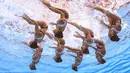 Tim renang artistik Mesir beraksi dalam Kejuaraan Renang Dunia 2019 di Yeomju Gymnasium, Gwangju, Korea Selatan, Rabu (17/7/2019). (François-Xavier MARIT/AFP)