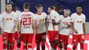 1. RB Leipzig - Klub asal Jerman terbilang cukup boros pada bursa transfer musim dingin 2021 ini. Total dana sebesar 20 juta euro (sekitar Rp381.9 miliar) mereka keluarkan untuk mendatangkan dua pemain yaitu Dominik Szoboszlai dan Eric Martel. (AP/Markus Schreiber)