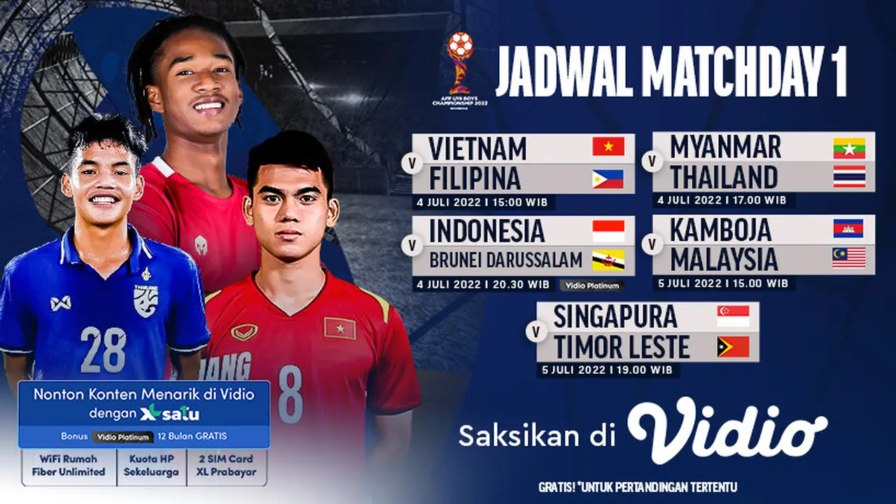 Link Live Streaming Piala AFF U-19 2022 Matchday 2 Hari Ini di Vidio : Penampilan Tim Grup B