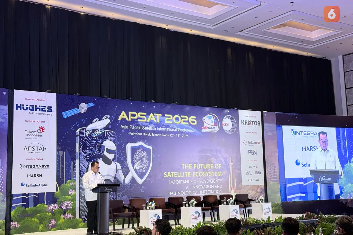 Kepala Badan Riset dan Inovasi Nasional (BRIN) Arif Satria di ajang Asia Pacific Satellite International Conference (APSAT 2026), Selasa (12/5/2026) di Jakarta. Liputan6.com/Iskandar