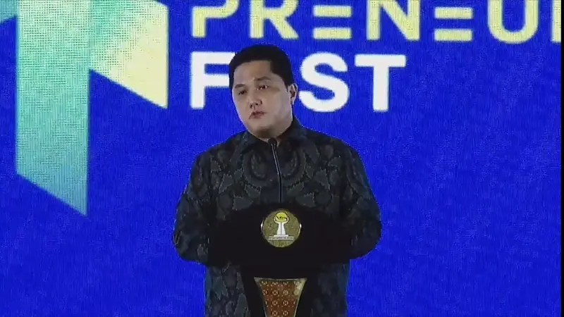 Menteri BUMN Erick Thohir dalam acara Digital Technopreneur Fest, yang digelar BPP Hipmi dan Kementerian Investasi, Jumat (19/11/2021).