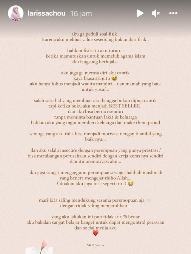 Unggahan Larissa Chou. (Foto: Instagram @larissachou)