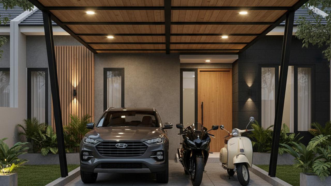 8 Inspirasi Carport Minimalis untuk 1 Mobil 2 Motor di Lahan Sempit 2025