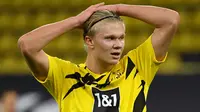 4. Erling Haaland (23 gol) - Pemain bintang Borussia Dortmund ini tampil sangat mengagumkan di kompetisi Liga Jerman dan Liga Champions. Sepanjang tahun 2020, Erling Haaland telah mencetak 23 gol bersama Borussia Dortmund. (AFP/Ina Fassbender/various sources)