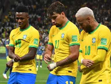Brasil telah dipastikan lolos ke putaran final Piala Dunia 2022 di Qatar akhir tahun nanti. Mereka dipastikan akan membawa skuat terbaiknya, termasuk para penyerang yang jadi andalan di lini depan. Seperti 5 pemain berikut yang berkompetisi di liga top Eropa. (AFP/Nelson Almeida)