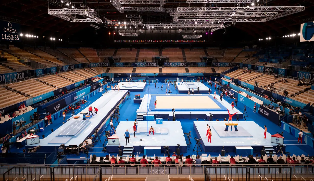 Gymnastics Centre Ariake berlokasi di bagian utara distrik Ariake Tokyo. Pada Olimpiade Tokyo 2020, venue ini akan digunakan untuk cabang olah raga senam. (Foto: AFP/Loic Venance)