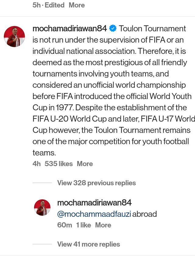 Jawaban dari Ketua PSSI, Mochamad Iriawan terkait Tournamen Toulon.