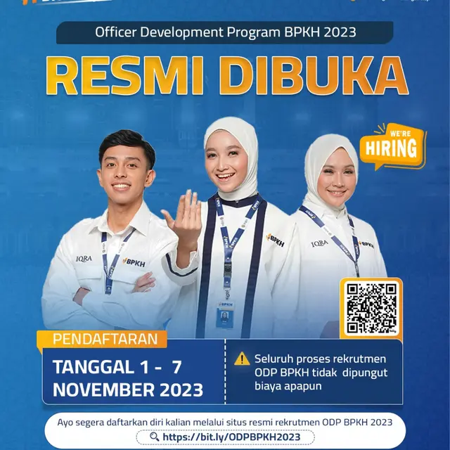 Badan Pengelola Keuangan Haji Republik Indonesia (BPKH) tengah membuka lowongan kerja kepada anak bangsa yang ingin bergabung memajukan tata kelola keuangan haji di Indonesia (Istimewa)