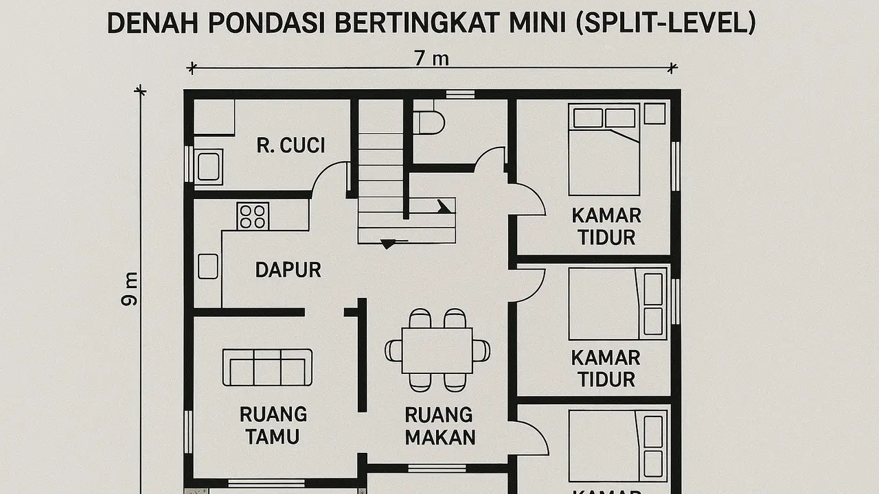 5 Gambar Denah Pondasi Rumah 7x9 3 Kamar, Cocok untuk Berbagai Tipe