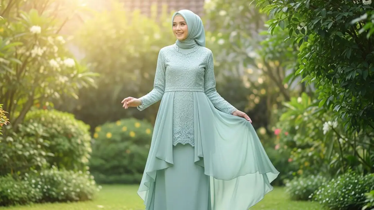 Model Gamis Teal Pastel untuk Acara Keluarga