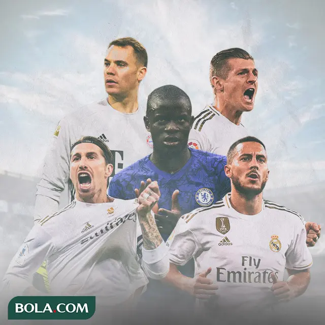 Ilustrasi Pemain Manuel Neuer, Sergio Ramos, Toni Kroos, N'Golo Kante, Eden Hazard