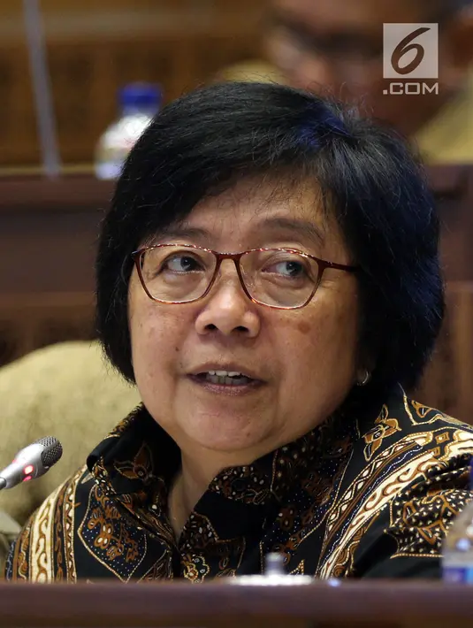 Menteri Lingkungan Hidup dan Kehutanan (LHK) Siti Nurbaya rapat kerja dengan Komisi IV DPR, Jakarta, Selasa (15/1). Rapat membahas Perubahan Peruntukan Kawasan Hutan dalam Revisi Tata Ruang Wilayah Provinsi dan Perubahan Iklim. (Liputan6.com/JohanTallo)