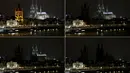 Katedral Cologne, sebuah situs Warisan Dunia UNESCO, sebelum dan saat memperingati Earth Hour di Cologne (19/3/2016). (Reuters / Wolfgang Rattay)