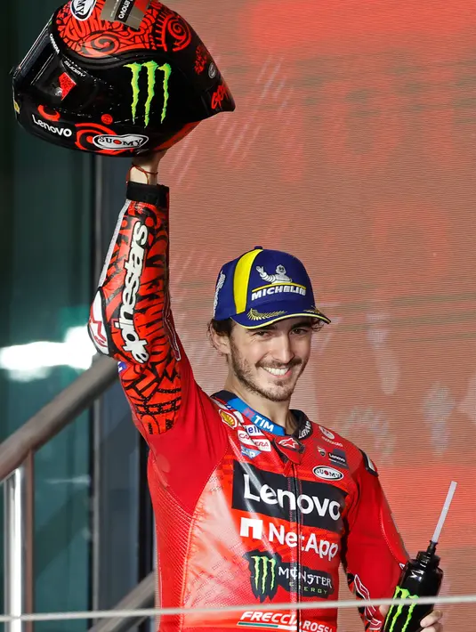 Ini menjadi hasil yang baik bagi Francesco Bagnaia yang mengawali balapan untuk mempertahankan gelar juara dunia. (KARIM JAAFAR/AFP)