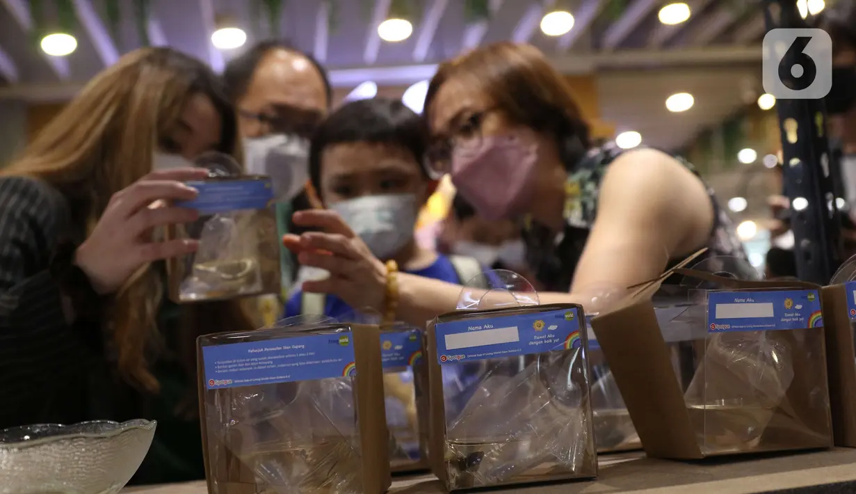 Pengunjung mendapatkan hewan peliharaan di Living World Alam Sutera, Tangerang Selatan, Banten, Minggu (5/12/2021). Para pengujung  bisa mendapatkan hewan peliharaan baru secara gratis dengan cara memilih melalui aplikasi spotgua yang merupakan Experience Mall 4.0. (Liputan6.com/Angga Yuniar)