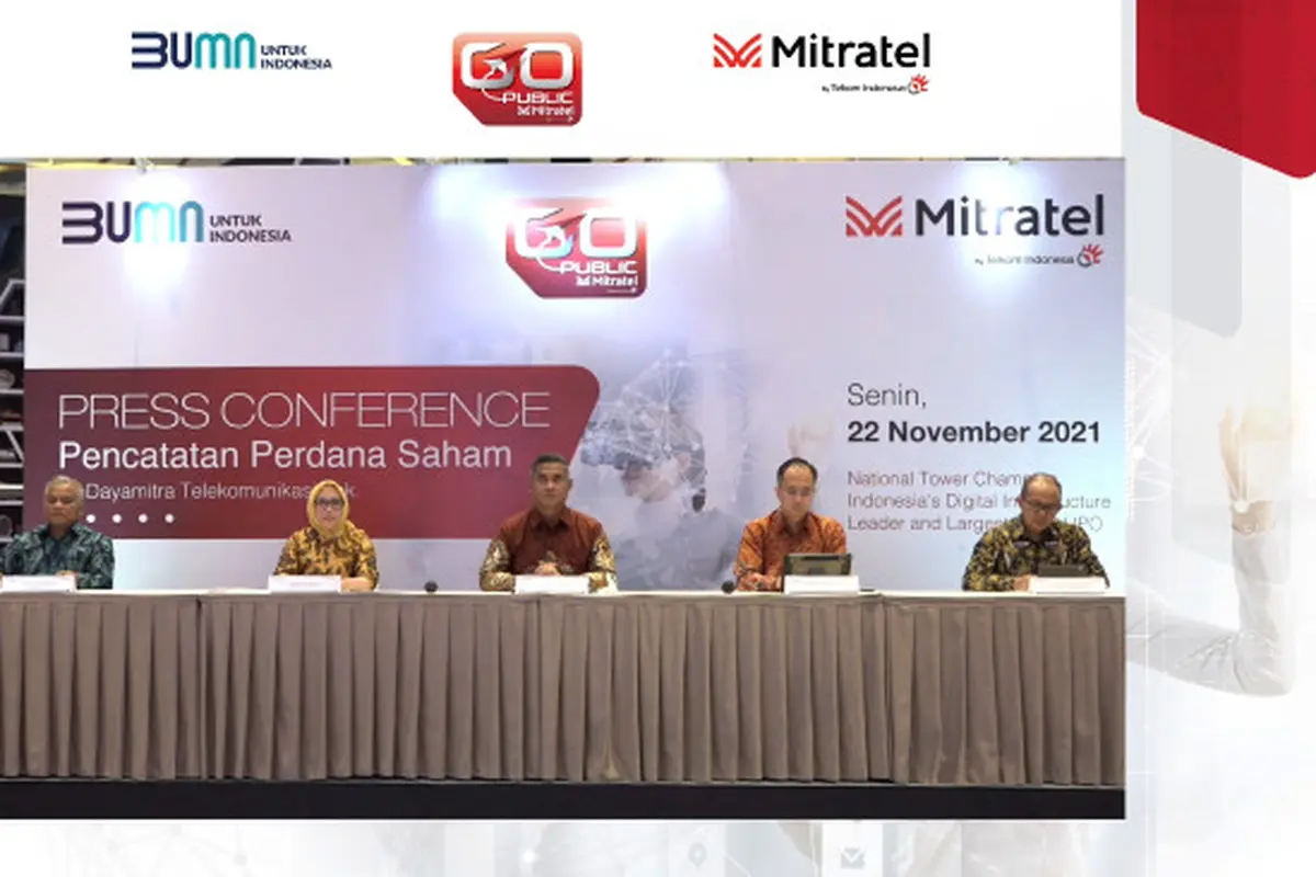 Konferensi pers pencatatan saham perdana saham PT Dayamitra Telekomunikasi Tbk (Mitratel), Senin (22/11/2021). (Dok: Istimewa)