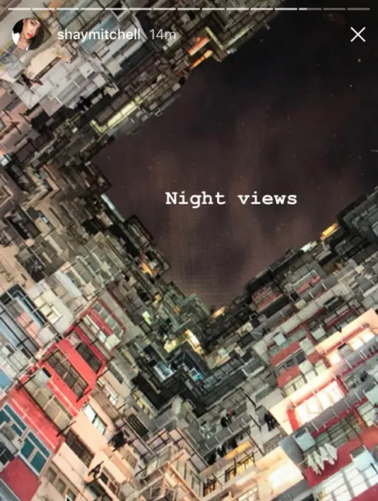 Shay mengunggah instastory dan memperlihatkan pemandangan Monster Building atau Yik Cheong Building. (instagram/shaymitchell)